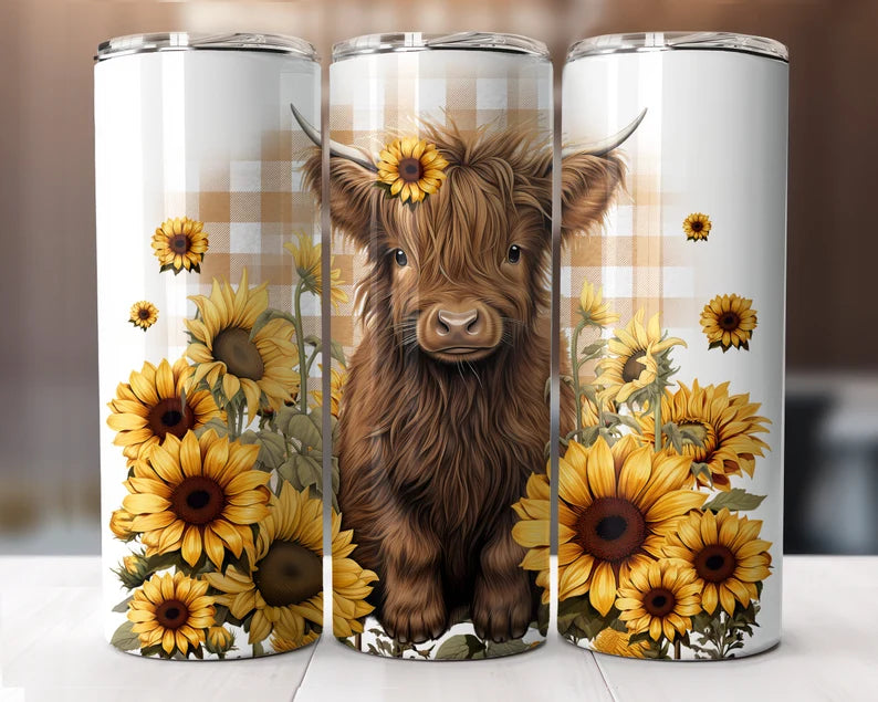 Rose Gold Sunflower Highland Cow 20oz Skinny Tumbler with Lid and Stra –  Desert Shirt Co.