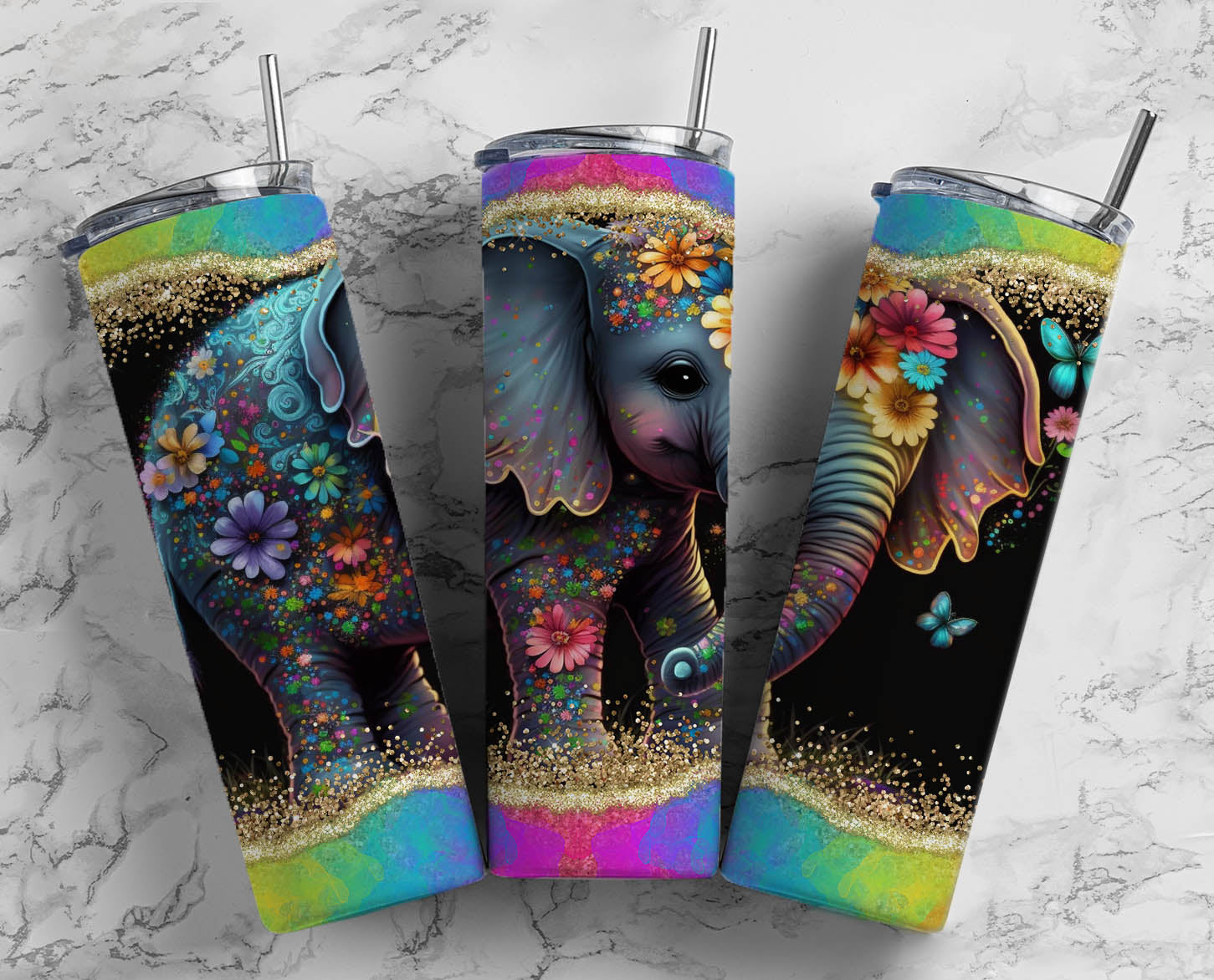 Elephant Tumbler With Straw And Lid, Stainless Steel Insulated