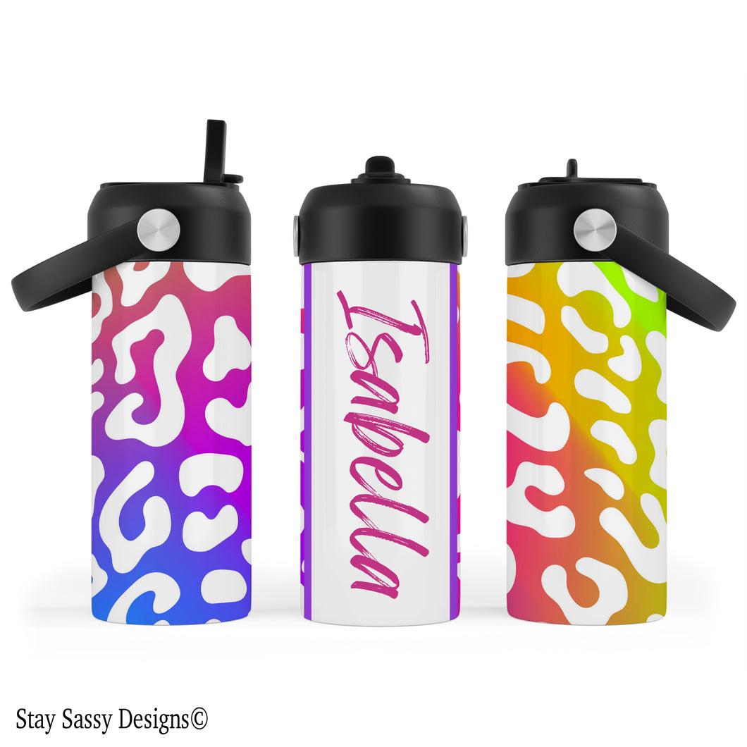 Personalized Rainbow Leopard Print Water Bottle