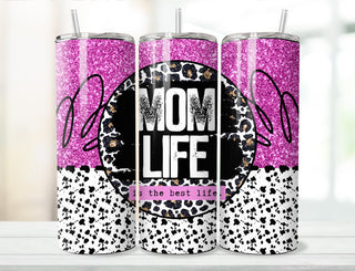 Pink Glitter Mom Life Leopard Print Tumbler