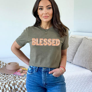 Retro Flowers Faux Embroidered Blessed (Multiple Shirt Styles)