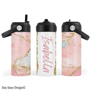 Personalized Pink Marble Water Bottle