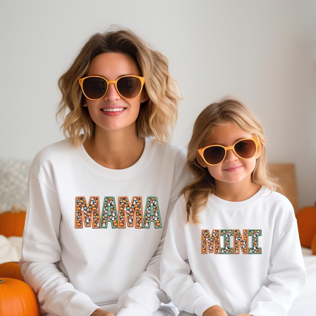 Cute Ghost & Pumpkin Faux Embroidered Custom Text (Multiple Shirt Styles)