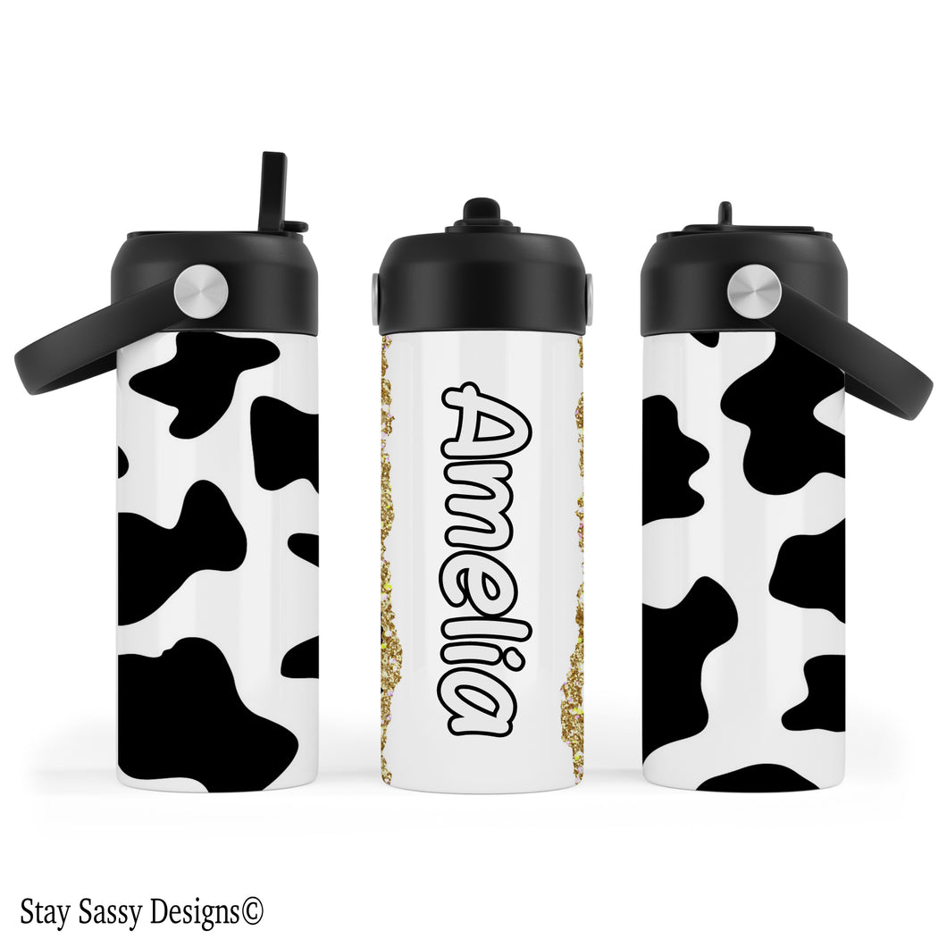 Personalized Cow Print Water Bottle
