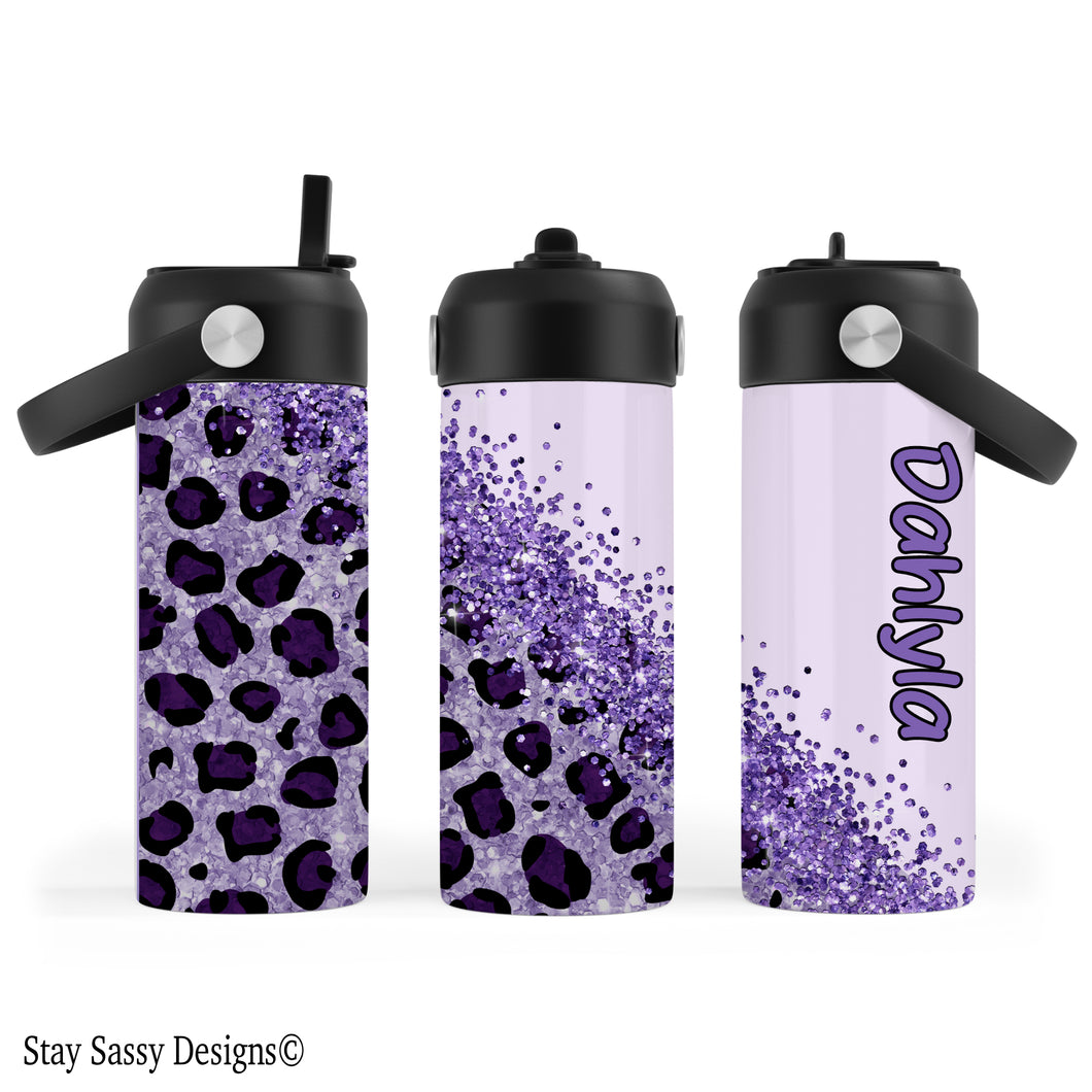 Personalized Purple Leopard Print Water Bottle