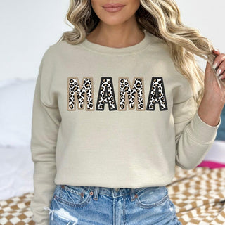 Neutral Leopard Print Faux Embroidered Mama (Multiple Shirt Styles)