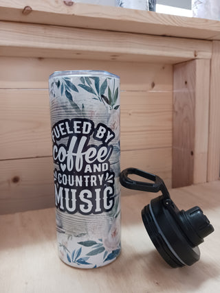 Fueled By Coffee & Country Music 25 oz. Dual Lid Tumbler - Water bottle