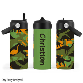 Personalized Green Dino Camo Water Bottle