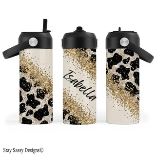 Personalized Gold Glitter & Cow Hide Water Bottle