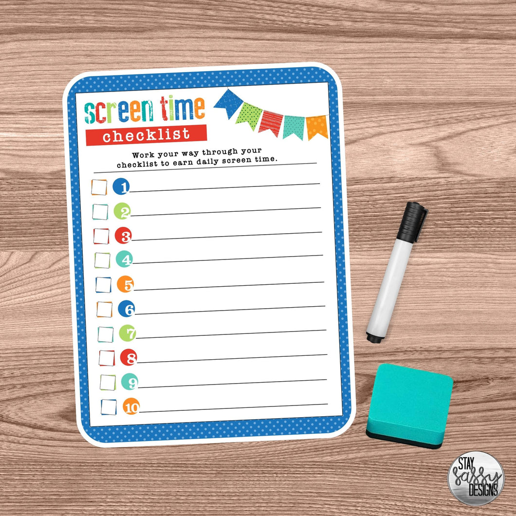 Blue Screen Time Checklist  Dry Erase Board