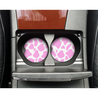 Light Pink Cow Print Car Coasters