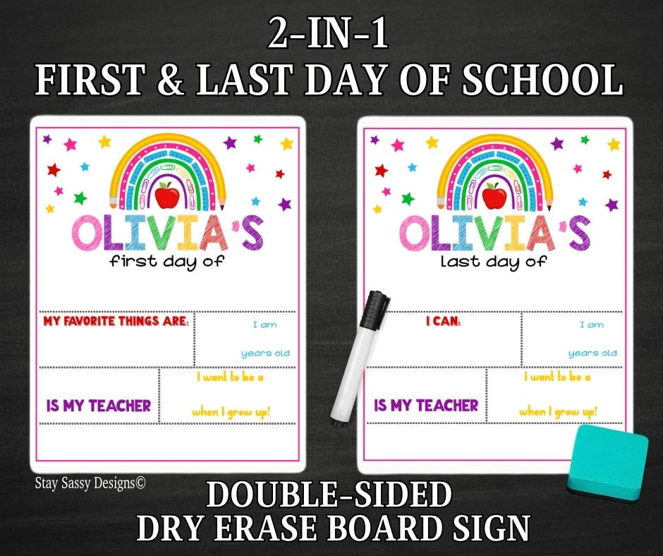 Purple Rainbow 2 in 1 First/Last Day Of School Dry Erase Sign