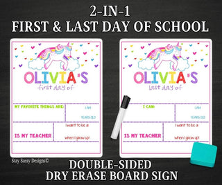 Unicorn 2 in 1 First/Last Day Of School Dry Erase Sign
