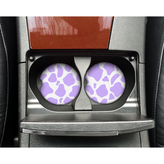 Light Purple Cow Print Car Coasters