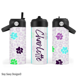Personalized Paw Leopard Print Water Bottle