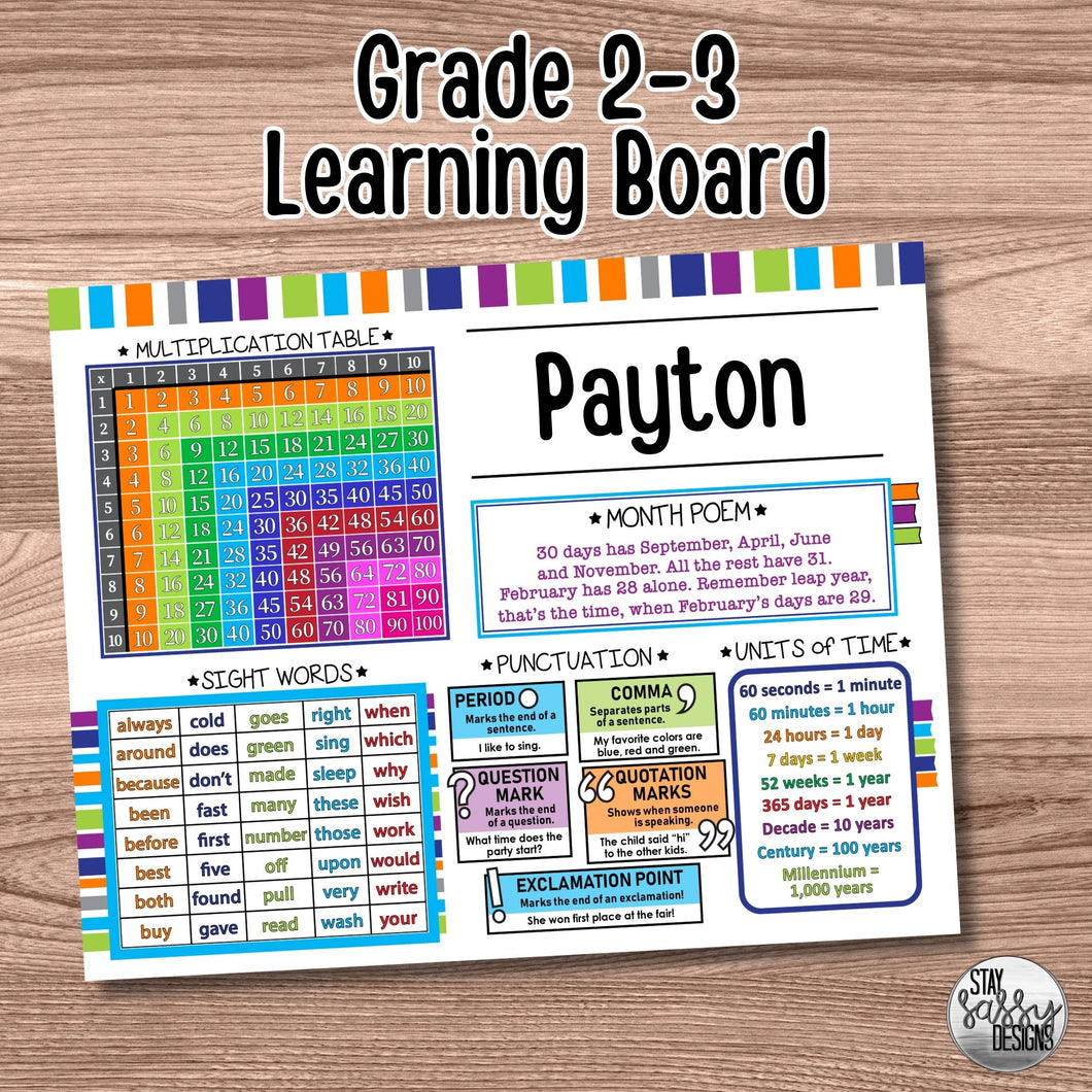 Personalized Traditional Grade 2-3 Learning Board