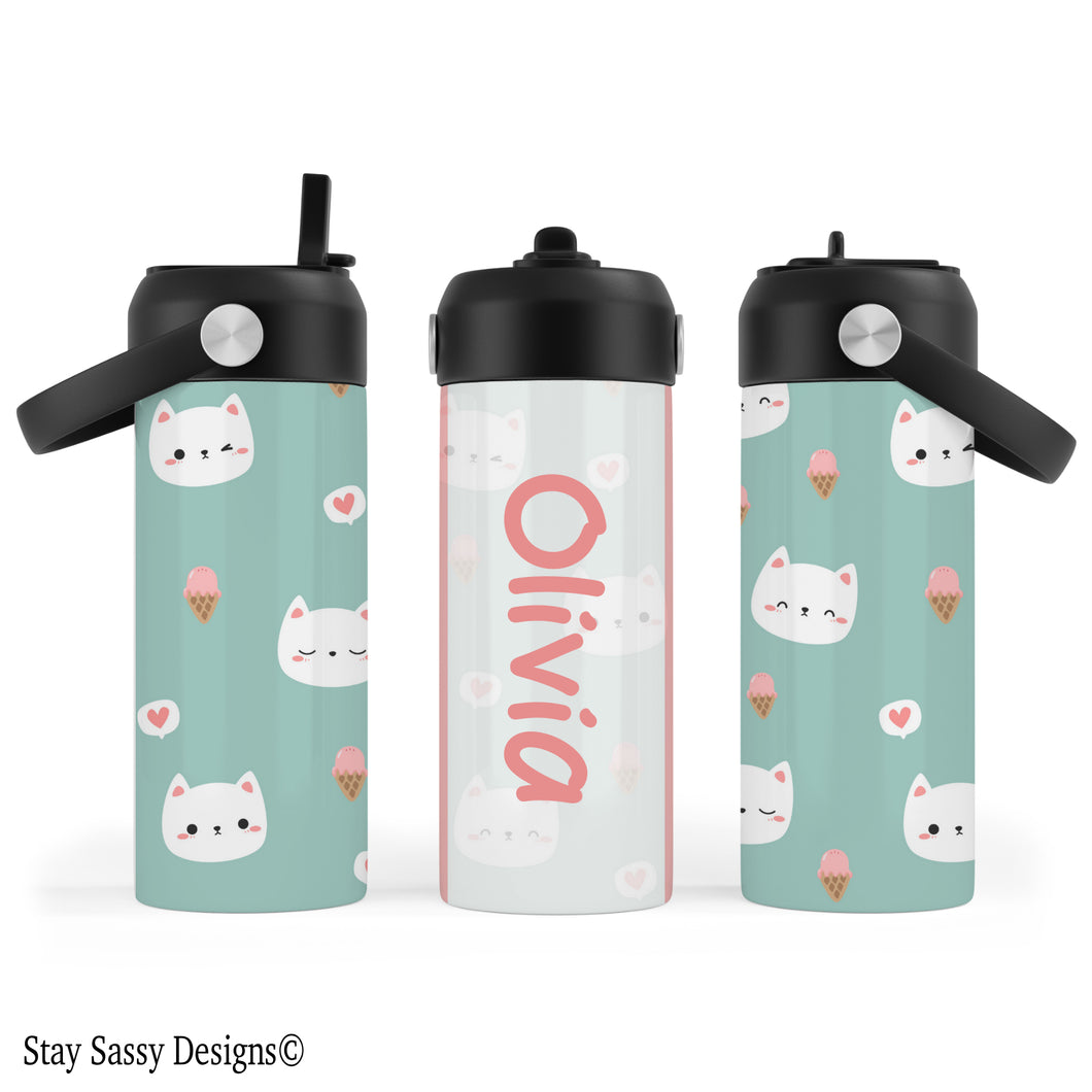 Personalized Ice Cream Cat Water Bottle