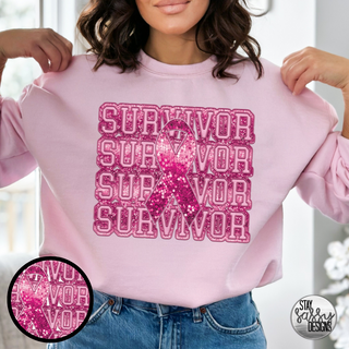 Faux Glitter Breast Cancer Survivor (Multiple Shirt Styles)