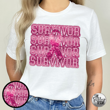 Load image into Gallery viewer, Faux Glitter Breast Cancer Survivor (Multiple Shirt Styles)
