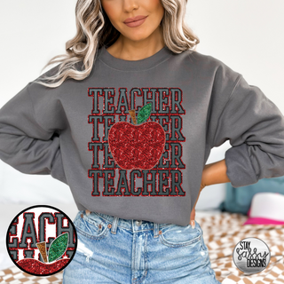 Faux Glitter Teacher Apple (Multiple Shirt Styles)