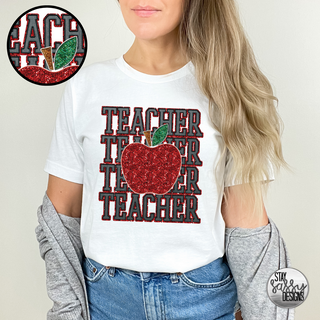 Faux Glitter Teacher Apple (Multiple Shirt Styles)
