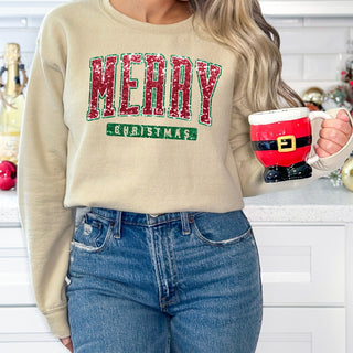 Red & Green Merry Christmas Faux Glitter (Multiple Shirt Styles)