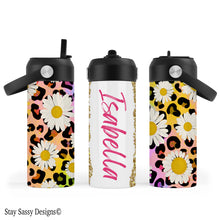 Load image into Gallery viewer, Personalized Leopard Daisy Water Bottle
