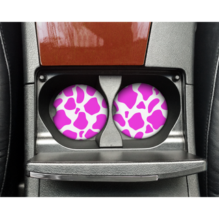 Neon Pink Cow Print Car Coasters