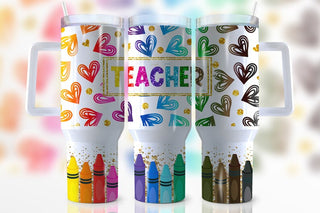 Rainbow Hearts Teacher Tumbler w/Handle