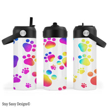 Load image into Gallery viewer, Rainbow Paw Print Water Bottle
