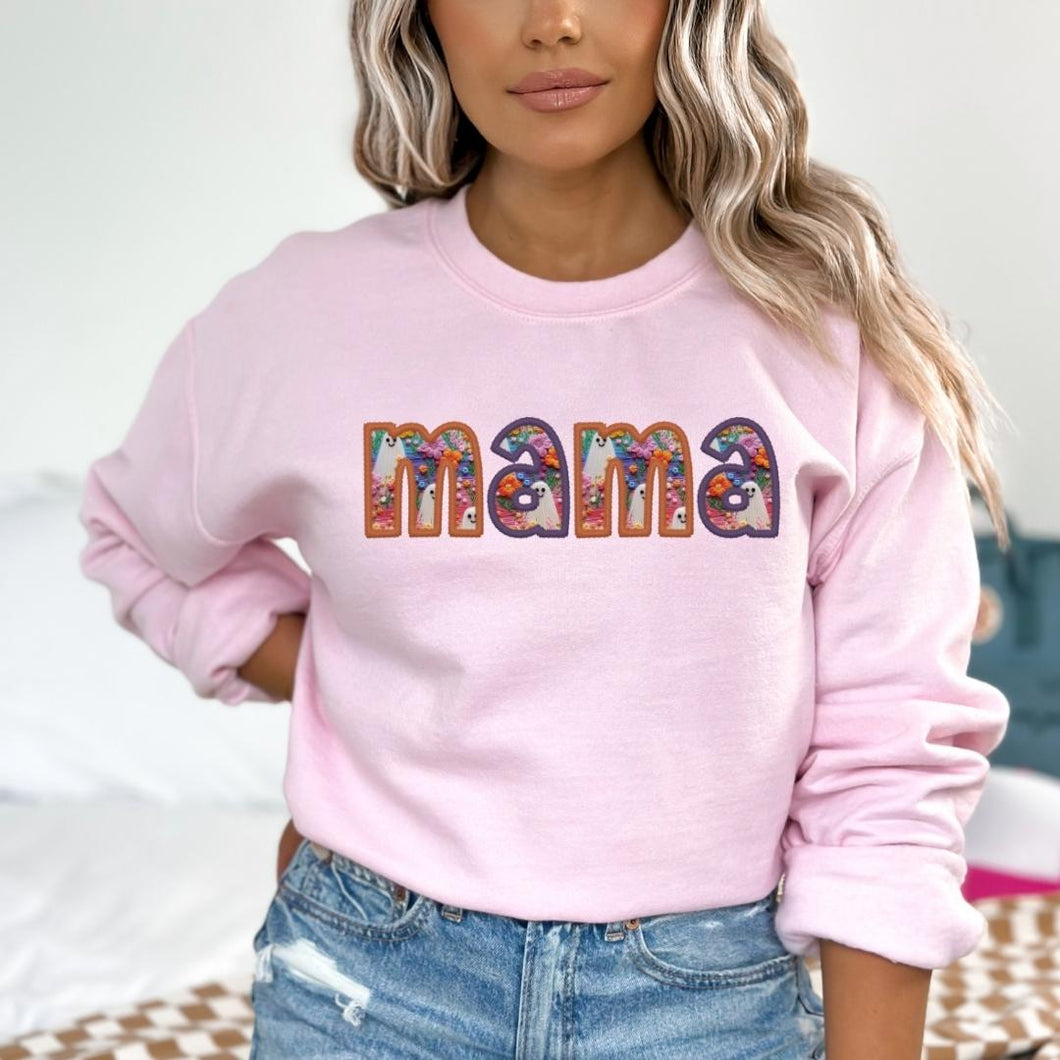 Cute Ghosty Mama Faux Embroidered (Multiple Shirt Styles)
