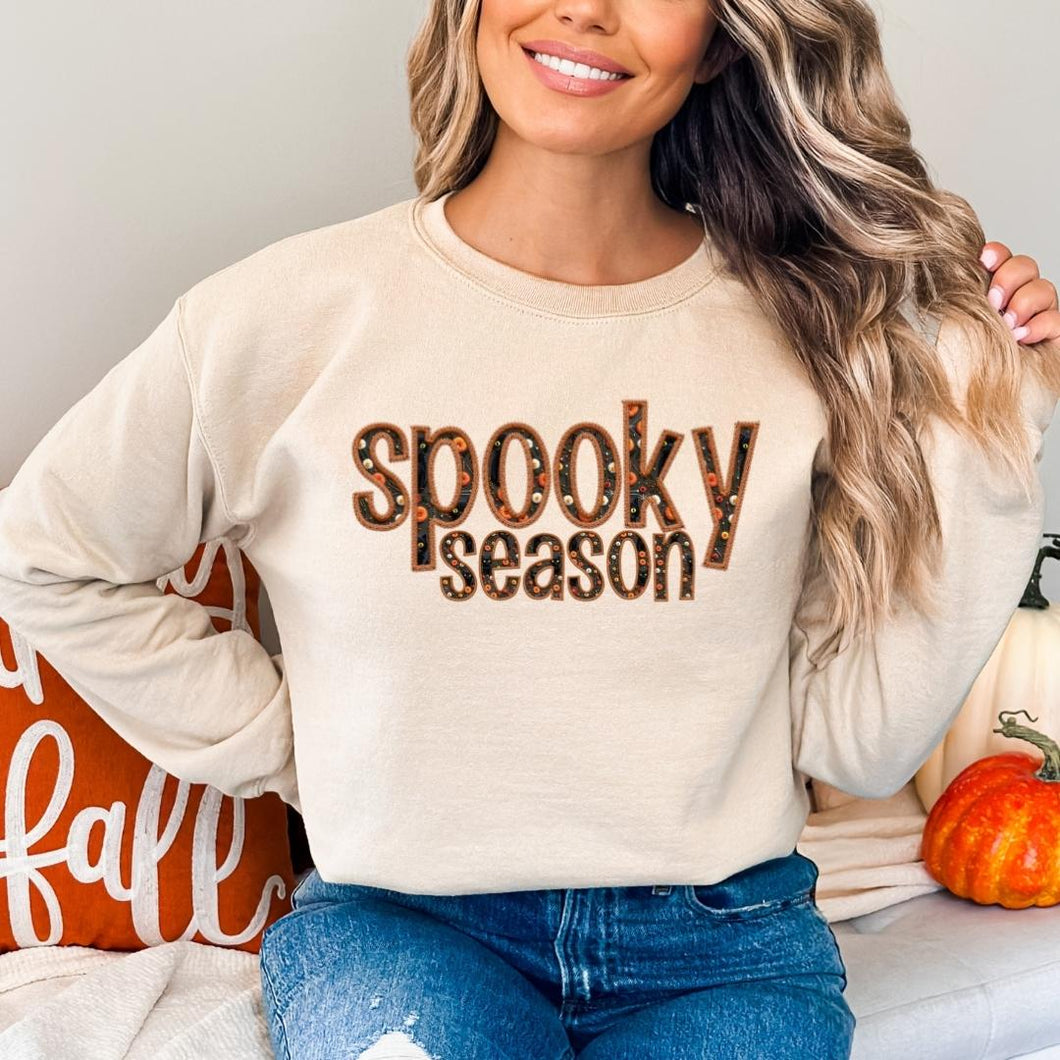 Pumpkin Spooky Season Faux Embroidered (Multiple Shirt Styles)