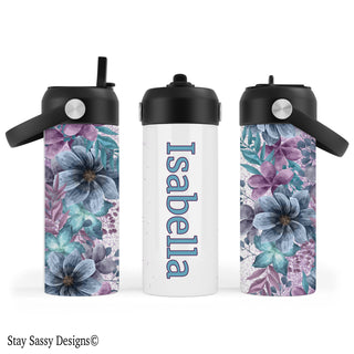 Personalized Purple & Blue Floral Water Bottle