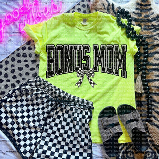 Bonus Mom Checkered Coquette Bow Shirt