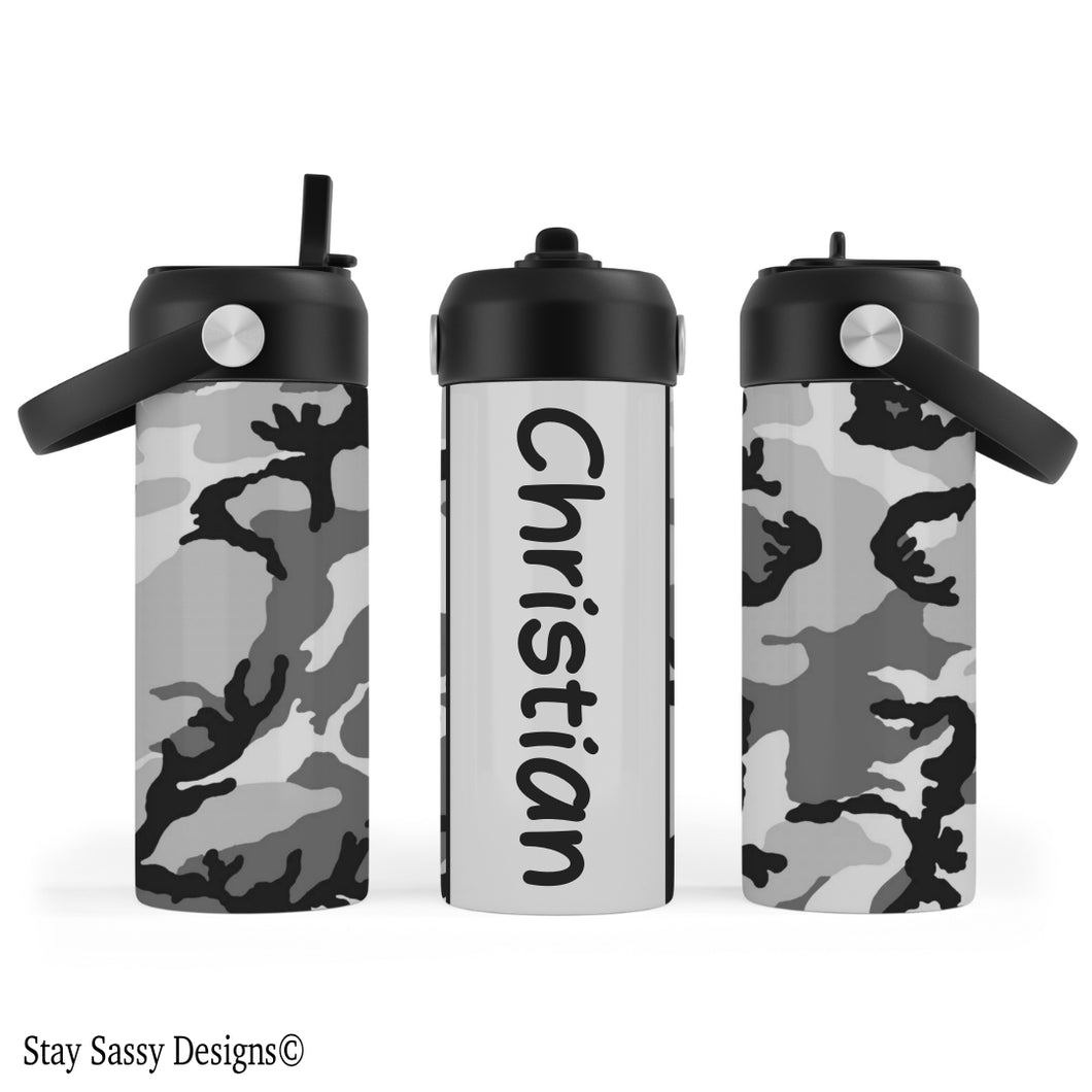 Personalized Grey Camo Water Bottle