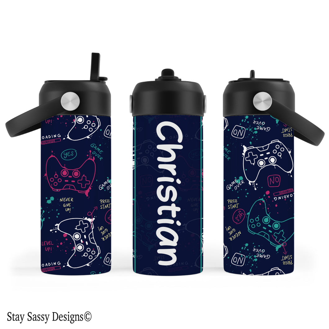 Personalized Blue Video Game Water Bottle