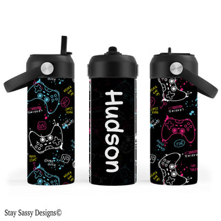 Personalized Black Video Game Water Bottle