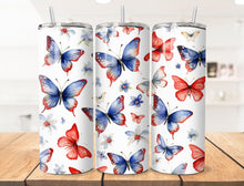 Load image into Gallery viewer, Red, White &amp; Blue Butterflies Tumbler
