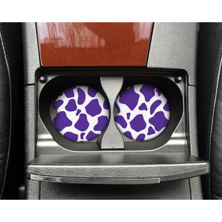 Purple Cow Print Car Coasters