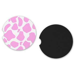 Light Pink Cow Print Car Coasters