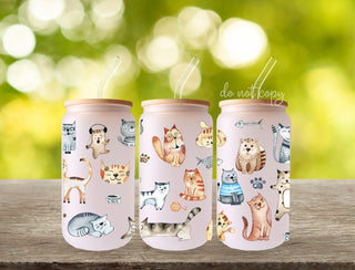 16 oz. Watercolor Cats Libbey Glass Tumbler