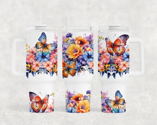 40 oz. Floral Butterfly Tumbler w/Handle