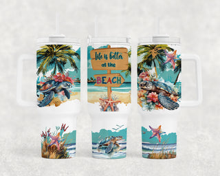 40 oz. Life Is Better At The Beach Turtle Tumbler w/Handle