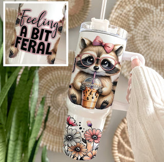 funny feral mom 40 oz tumbler with handle