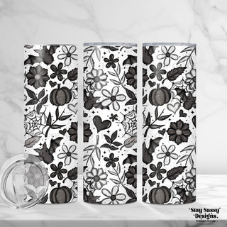 Monochrome Floral Bats Tumbler