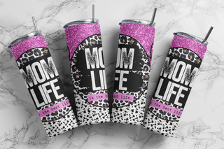 Pink Glitter Mom Life Leopard Print Tumbler