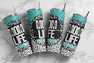 Teal Glitter Mom Life Tumbler