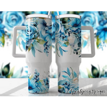 Load image into Gallery viewer, 40 oz. Blue Floral Tumbler w/Handle
