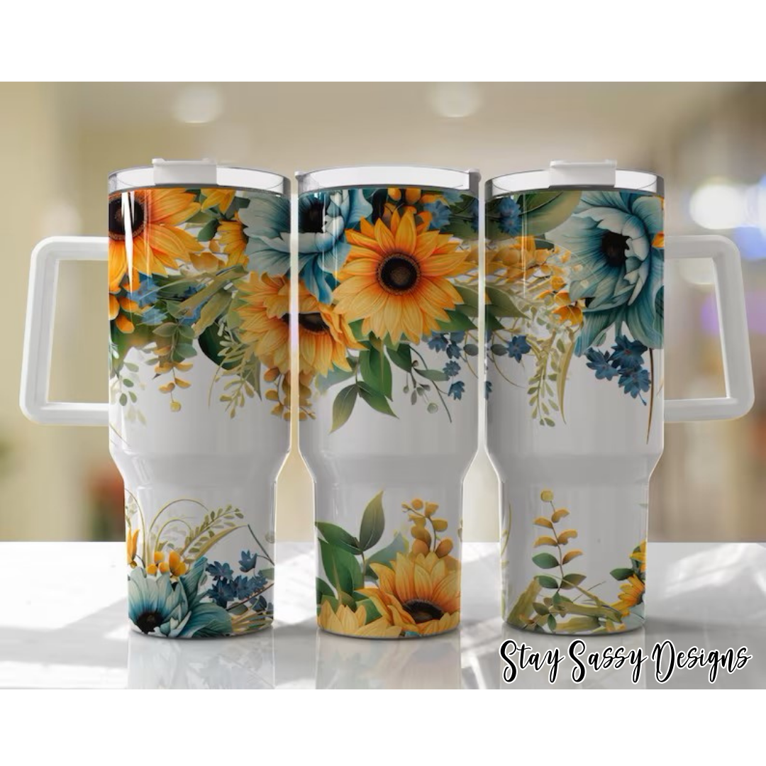 40 oz Sunflower Tumbler With Handle And Lid Stainless