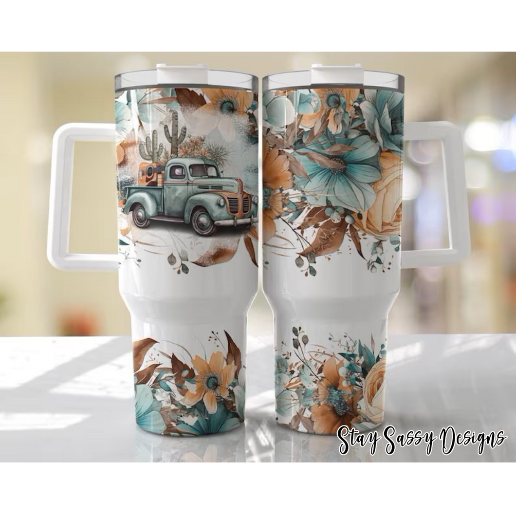 40 oz. Country Floral Truck Tumbler w/Handle
